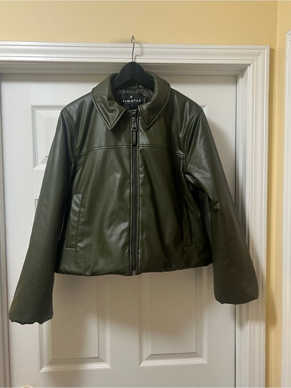 Fabletics Olive Green Faux Leather Puffer Jacket